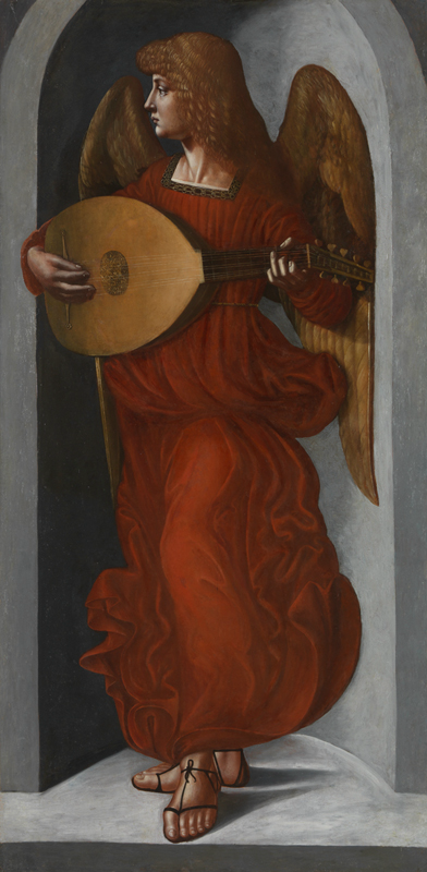 Painting entitled An Angel in Red with a Lute