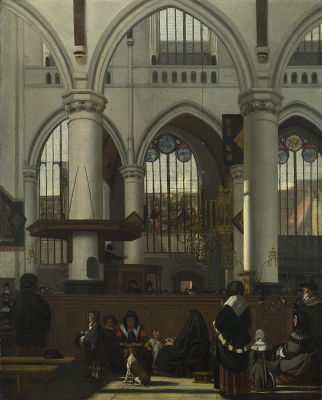 Painting of The interior of the Oude Kirk by Emanuel de Wit