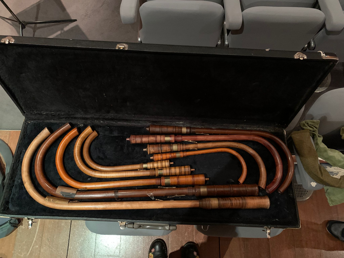 A padded box full of crumhorns