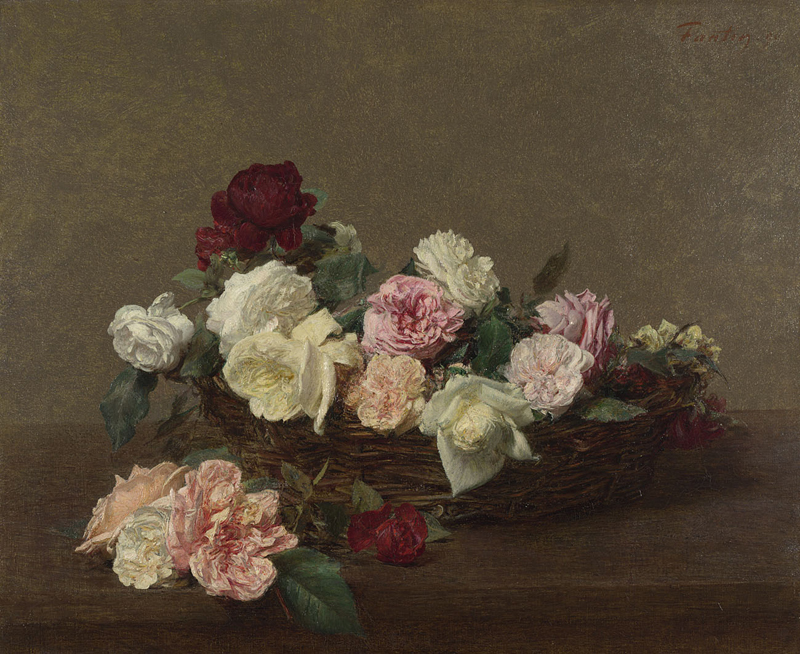 Painting of a vase full of roses by Latour in 1890