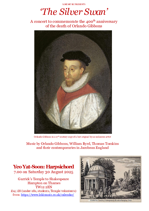 Flyer for Gibbons recital 30 Aug 2025